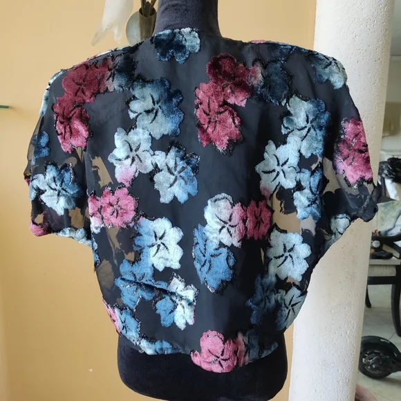 Sheer Embroidered Floral Cropped Bolero Shrug - Picture 4 of 8